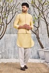 Buy_Charkhee_Yellow Jacket And Kurta  Dobby Cotton Hand Embroidered Sleeveless Bundi & Set _at_Aza_Fashions