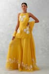 Buy_Devnaagri_Yellow Organza And Tabby Embroidery Floral Kurta Sharara Set For Women_at_Aza_Fashions
