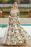 Buy_Basanti - Kapde Aur Koffee_Ivory Viscose, Organza Embroidery, Beads, Mirrors Flower Print Lehenga Set_at_Aza_Fashions