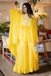 Buy_Keith Gomes_Yellow Chiffon, Crepe, Georgette Beads Round Embellished Tunic And Gharara Set _at_Aza_Fashions