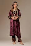 Buy_Anantaa by Roohi_Wine Velvet Embroidered Floral Palazzo Pant _at_Aza_Fashions