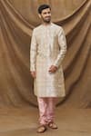 Buy_Arihant Rai Sinha_Cream Jacquard, , Chanderi Embroidery Geometric Pattern Kurta Set _at_Aza_Fashions