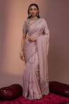 Buy_Rishi and Soujit_Pink Saree Tussar And Blouse Raw Linear Pattern With  _at_Aza_Fashions