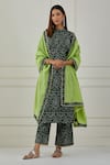 Buy_Musal_Green 100% Cotton Printed Bandhani Band Collar Hariyali Kurta Pant Set_at_Aza_Fashions