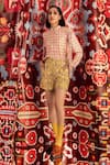 Buy_Betrue_Pink Handloom Cotton Fringe Bandeau Neck Geometric Pattern Shirt _at_Aza_Fashions