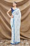 Buy_Khwaab By Sanjana Lakhani_Blue Georgette Crochet Lace Border Sequin Saree_at_Aza_Fashions