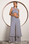 Buy_Jade By Ashima_Purple Crepe Beads, Pearls Square Neck, Halter Fennel Embroidered Shrug Pant Set _at_Aza_Fashions