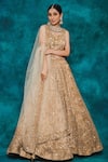 Buy_mehar_Beige Net Hand Embroidery Sequin Trellis And Floral Bridal Lehenga Set  _at_Aza_Fashions