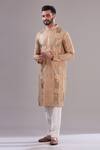 Buy_Kasbah_Peach Georgette, Cotton Sequins Pastel Embroidered Kurta Set _at_Aza_Fashions
