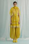 Buy_Surbhi Gupta_Yellow Kurta And Dhoti Pant Georgette Printed Polka Dots V Eira Set  _at_Aza_Fashions