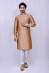 Buy_Arihant Rai Sinha_Beige Art Silk Solid Mandarin Collar Kurta And Pant Set _at_Aza_Fashions