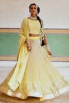 Buy_KARAJ JAIPUR_Yellow Georgette Embellished Sequin Round Neck Lehenga Set  _at_Aza_Fashions