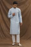 Buy_The Men's Kompany_Blue Chanderi Silk Embroidered Thread Kurta  _at_Aza_Fashions