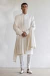 Buy_Qbik_Ivory Sherwani Lucknawi Embroidered Georgette Jazam Set  _at_Aza_Fashions