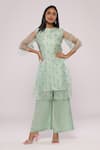 Buy_MAYU KOTHARI_Green Organza Hand Embroidered Roses Layered Kurta And Palazzo Set  _at_Aza_Fashions