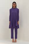 Buy_Pleats By Aruni_Purple Polyester High Neck Crushed Sleeve Kurta And Pant Set_at_Aza_Fashions