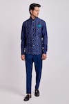 Buy_Bubber Couture_Blue Silk Embroidery Cobalt Motif Print Bundi Jacket _at_Aza_Fashions