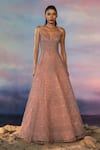 Buy_Rohit Gandhi + Rahul Khanna_Pink Tulle Sequins, Beads, Metallic Thread Sweetheart Mystic Rose Spatial Gown _at_Aza_Fashions
