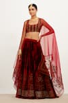 Buy_Devnaagri_Maroon Velvet And Organza Embroidered Zari Square Neck Bridal Lehenga Set _Online_at_Aza_Fashions