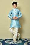 Buy_Petite Pomme_Blue Silk Straight Mandarin Collar Kurta _at_Aza_Fashions
