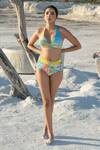 Buy_Tizzi_Blue Polyamide, Lycra Halter Neck Playful Cuba Print Bikini Set_at_Aza_Fashions