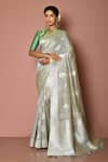 Buy_Nazaakat by Samara Singh_Grey Linen Silk Woven Botanic Pattern Saree_at_Aza_Fashions
