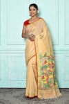 Buy_Samyukta Singhania_Beige Matka Silk Woven Floral Pattern Jamdani Saree _at_Aza_Fashions