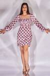 Buy_Senren by Eshana Raut_Purple Cotton Printed Geometric Square Neck Dress _at_Aza_Fashions
