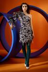 Buy_The Dramebaaz CO_Black Organza, Twill, Cotton Embroidery, Beads Clematis Print Top And Skirt Set _at_Aza_Fashions