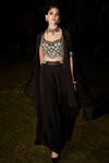 Buy_MATSYA_Black Organza Georgette And Silk The Sauvage Cape & Sharara Set  _at_Aza_Fashions