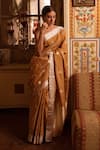 Buy_Priyanka Raajiv_Gold Banarasi Silk Tissue Woven Floral Sharmishtha Saree  _at_Aza_Fashions