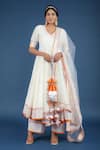 Buy_POMCHA JAIPUR_Off White Kurta And Pant Cotton Silk Embriodered Stripes V Neck Angrakha Set _at_Aza_Fashions