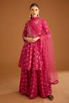 Buy_Shyam Narayan Prasad_Fuchsia Viscose Silk Brocade Embroidered Zardozi Round Anarkali Sharara Set _at_Aza_Fashions