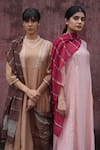 Shop_Pants And Pajamas_Pink Cotton, Silk Embroidery, Crayon Blush Chikankari Kurta And Pant - Set Of 2 _Online_at_Aza_Fashions
