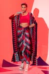 Esha L Amin_Multi Color Viscose Crepe Print Geometric Motifs Coachella Sarong Skirt _Online_at_Aza_Fashions