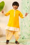 Buy_Cute Couture_Yellow Cotton Gota Patti Shibori Placement Print Kurta And Dhoti Pant Set _at_Aza_Fashions