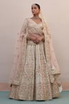 Buy_Angad Singh_Ivory Raw Silk Embroidered Zardozi Plunge Neck Floral Bridal Lehenga Set _at_Aza_Fashions