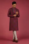 Buy_Krishna Mehta_Maroon Tussar Printed Checkered Pattern Kurta Set _at_Aza_Fashions