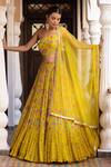 Buy_Basanti - Kapde Aur Koffee_Yellow Georgette Embroidered Sequins One Shoulder Printed Blouse Lehenga Set _at_Aza_Fashions