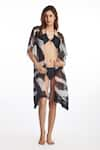 Buy_Kai Resortwear_Black Georgette Print Brush Stroke Open Barcode Fringe Cape  _at_Aza_Fashions