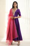 Buy_OMANA BY RANJANA BOTHRA_Purple Anarkali And Pants - Chanderi Embroidery Resham V Mastaani Placket Set _at_Aza_Fashions