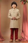 Buy_Kora By Nilesh Mitesh_Beige Silk Embroidered Resham And Zari Work Sherwani Set _at_Aza_Fashions