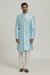Buy Adara Khan Sky Blue Lining Faux Satin, Pant Dupion Art Placed Embellished Pattern With Online at Aza Fashions Buy_Adara Khan_Sky Blue Lining Faux Satin, Pant Dupion Art Placed Embellished Pattern With_Online_at_Aza_Fashions