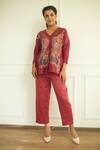 Buy_Oja_Pink Handloom Silk Embroidered Applique V Neck Shirt With Pant _at_Aza_Fashions