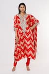 Buy_Payal Singhal_Red Silk, Net Tassels, Mirrors Collared Bandhani Pattern Kurta With Churidar_at_Aza_Fashions