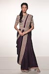 Buy_Soumodeep Dutta_Purple Handloom Silk Embroidered Embellished Border Pre-draped Saree With Blouse _at_Aza_Fashions