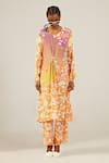 Buy_AMKA_Orange Crepe Printed And Hand Embroidered Floral Stripe Sherbet Kurta & Pant Set _at_Aza_Fashions