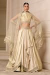 Buy_Tarun Tahiliani_Ivory Brocade Halter Draped Lehenga Set _at_Aza_Fashions