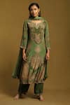 Buy_Ritu Kumar_Green Kurta And Pant Rayon Crepe & Dupatta Viscose Chiffon Print Paisley Set _at_Aza_Fashions