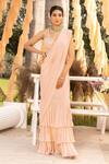 Buy_Chhavvi Aggarwal_Cream Georgette Embroidery Sequin Leaf Neck Layered Pre-draped Saree With Blouse _at_Aza_Fashions